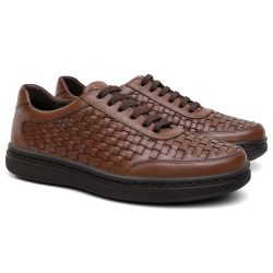 حذاء طبي كاجوال بني جلد متقاطع بتصميم مميز