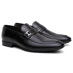 حذاء رسمي اسود بنقشة جلد التمساح