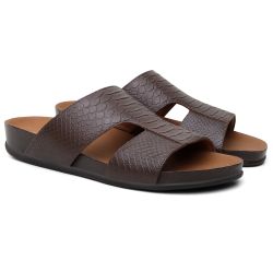 حذاء طبي بني بنقشة جلد الثعبان مريح وخفيف